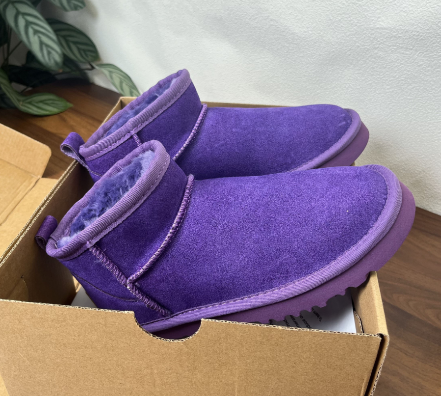 Genuine Suede Mini Boots For Women Winter Fuzzy Snow Boots Short Ankle Boot with Fur Lined High Quality Fashion Brand Snow Boots