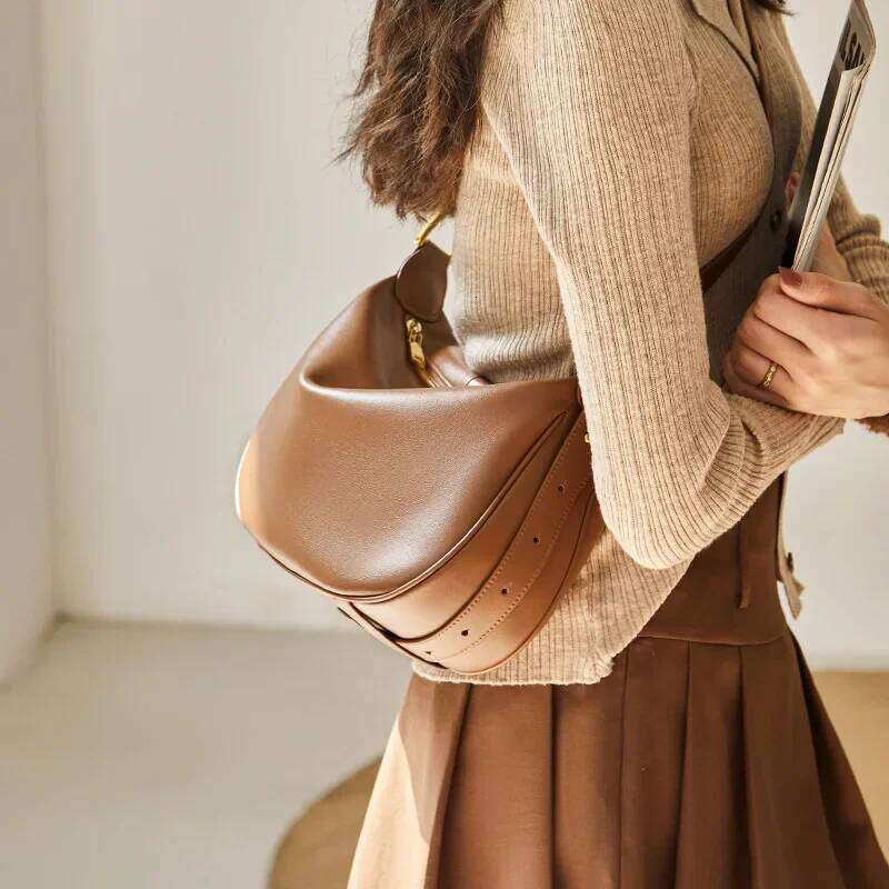 Women Cow Split Leather Dumpling Shoulder Bag Female Casual Designer Cowhide Handbags Ladies Crossbody Underarm Bags Lady Suotong2509