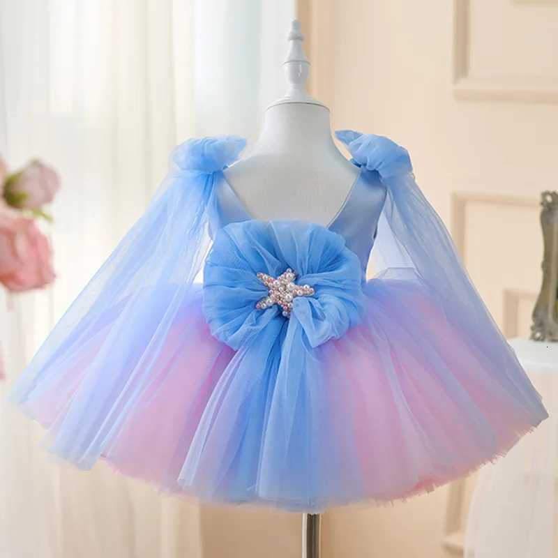 Gorgeous girl birthday party dress new sky blue Lolita girl fluffy yarn skirt foreign style special girl beauty pageant dress Z250926