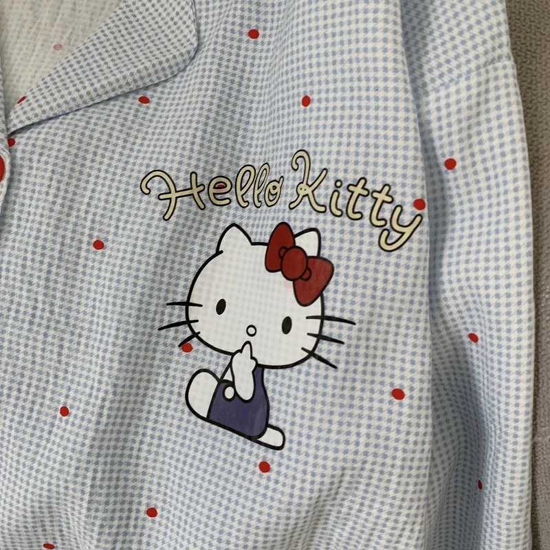 M5XL Loose Kitty Nightwear Woman Fall Two Piece Lounge Set Plus Size Polka Dot Sleepwear Cozy and Breathable Fabric Pajama Set Z250925