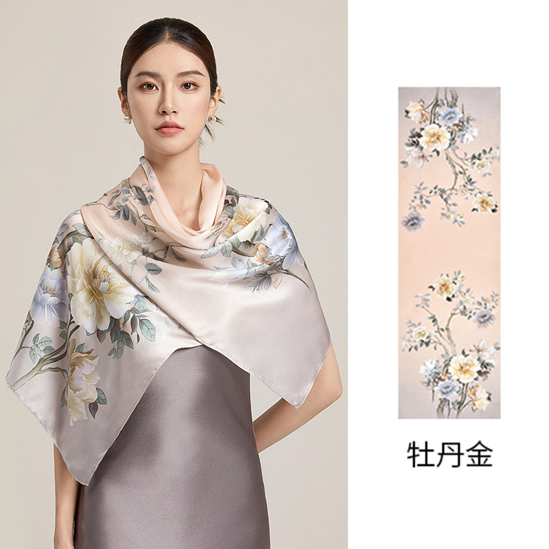 Chinese-Style High-End Light Luxury 100% Mulberry Silk Scarf Shawl for Women - Classic Charm Skin-Friendly Silky Smooth Ideal as a High-End Luxury Gif