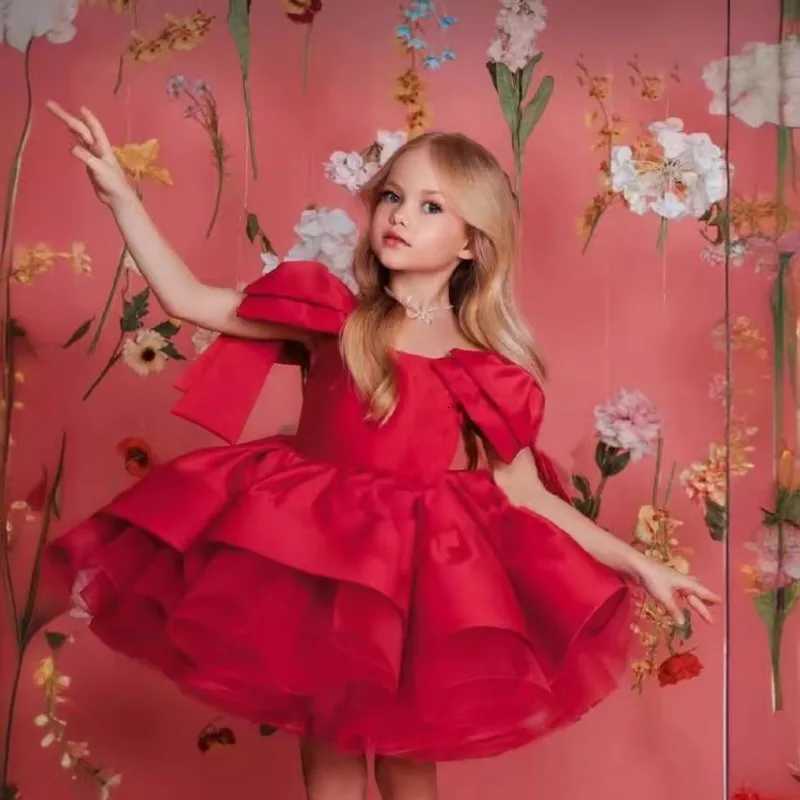 Girls Party Dress Bow Bubble Sleeves Solid Color Fluffy Mesh Princess Birthday Formal Dresses H31201 Z250926