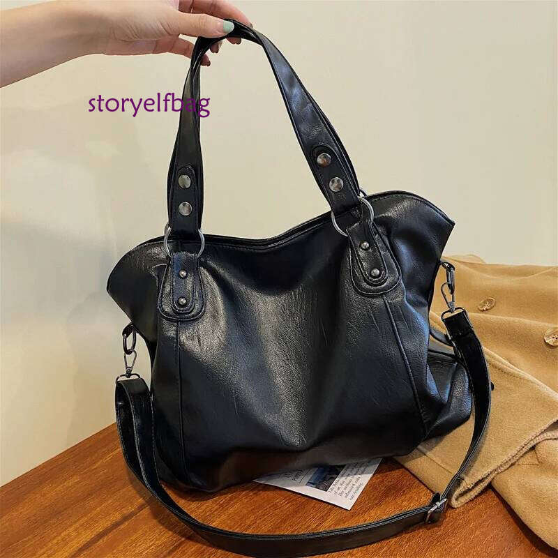 Big Black Shoulder Bags for Women Large Hobo Shopper Solid Color Quality Soft Leather Crossbody Handbag Lady Travel Tote Bag