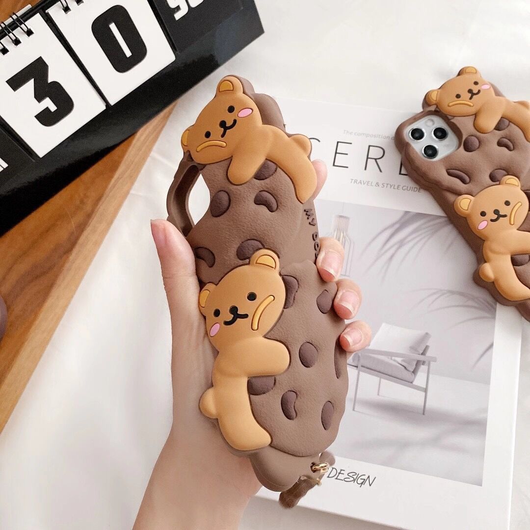 Cartoon Version Anti-fall Phone Case Biscuit Bear Shape Mobile phone protective case with hanging rope for iPhone17 16PRO MAX 15 14 PRO