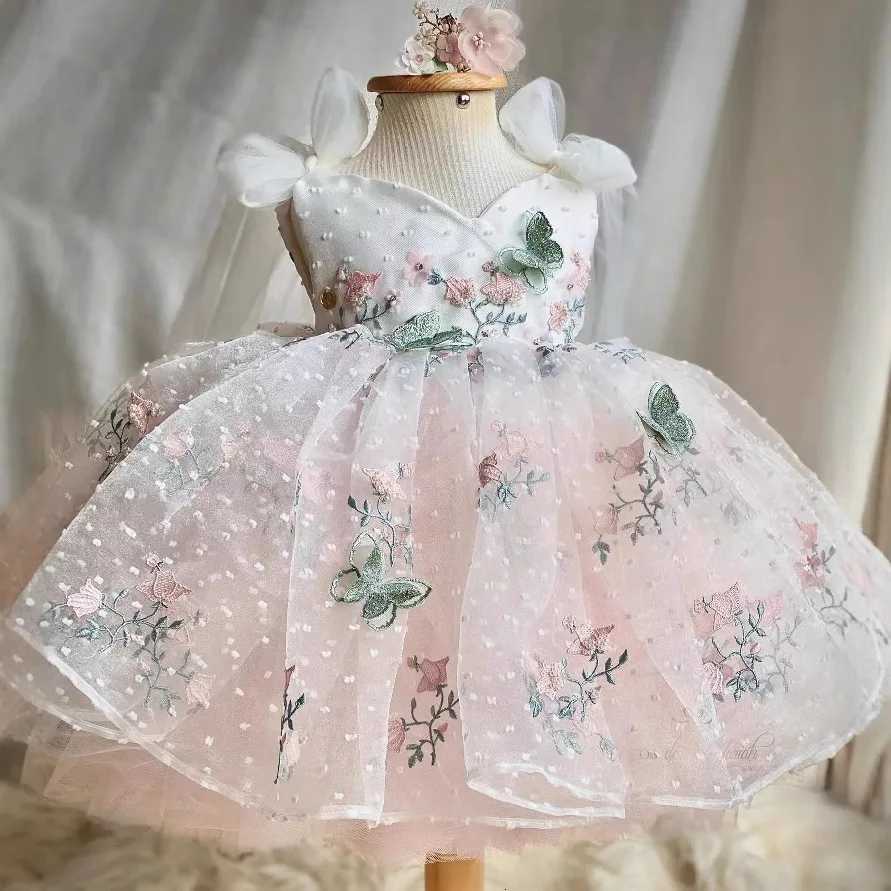 New Gorgeous Girls Birthday Party Dress Flower Girl Wedding Dress Bow Dress Baby One Year Old Party Laundry Dress Z250926