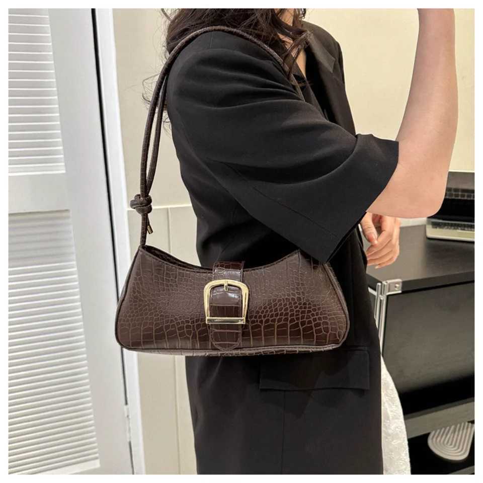 Retro PU Leather Womens Handbags Stone Pattern Armpit Bag Ladies Commute Handbag Trendy Large Capacity Shoulder Bag Z250926