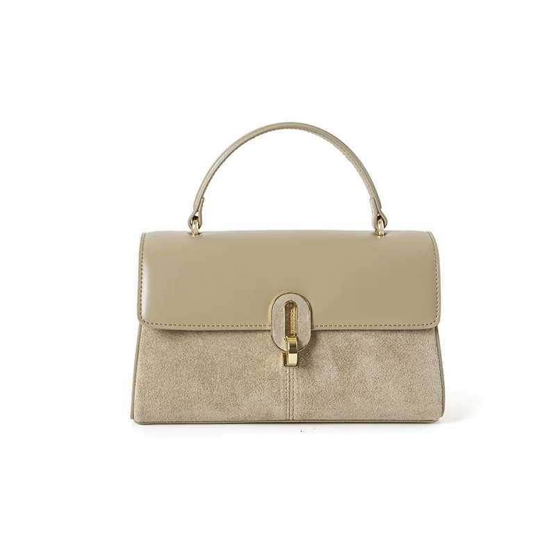 Suede spliced cowhide womens handbag 2025 autumn and winter new niche design simple highquality oneshoulder crossbody bag Z250926