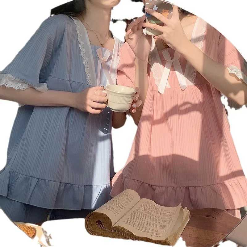 Style Pajamas Ladies Summer Loungewear Set ShortSleeved wiTH Cushion Korean Small Sweet girlfriends Loungewear Set Z250925