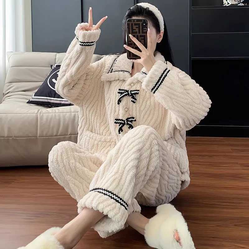 2Pcsset womens pajamas autumn and winter students home wear padded and thickened warm princess clothes womens clothing Z250925