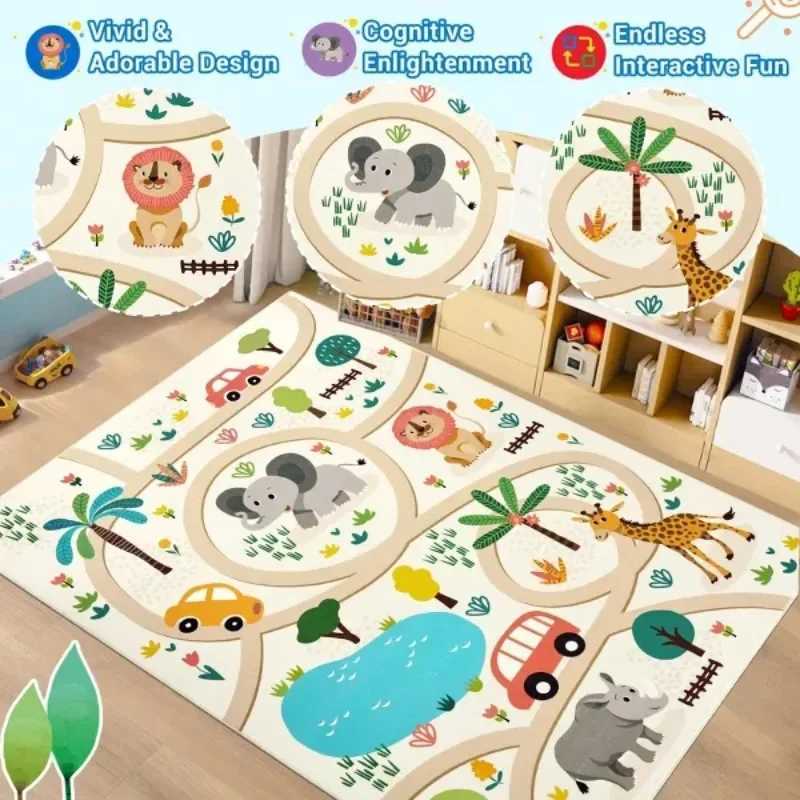 Animal Rug Colorful NonSlip Carpet for Kids Classroom Bedroom Playroom Indoor Road Car Educational Area Rug Home Decoration C250926
