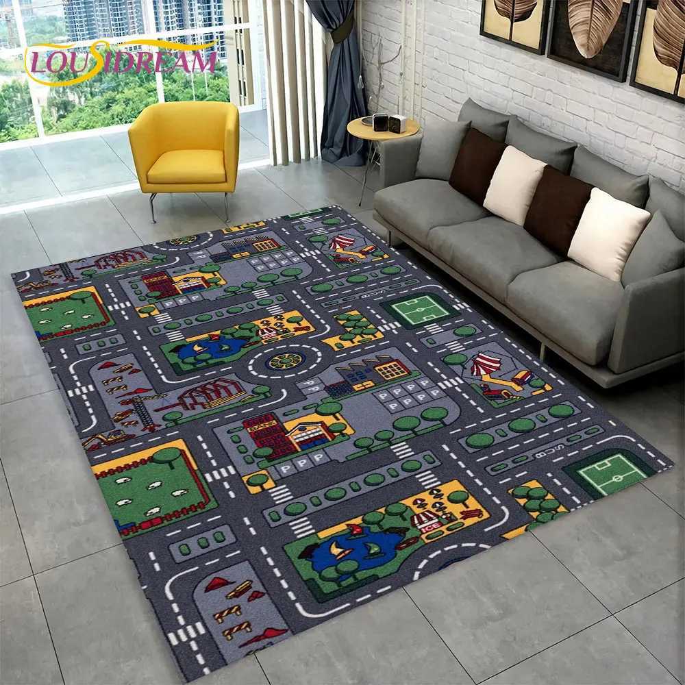 Child Playmat Highway City Traffic Playroom Area Rug LargeCarpet Rug for Living Room Bedroom DecorKids Play Nonslip Floor Mat C250926
