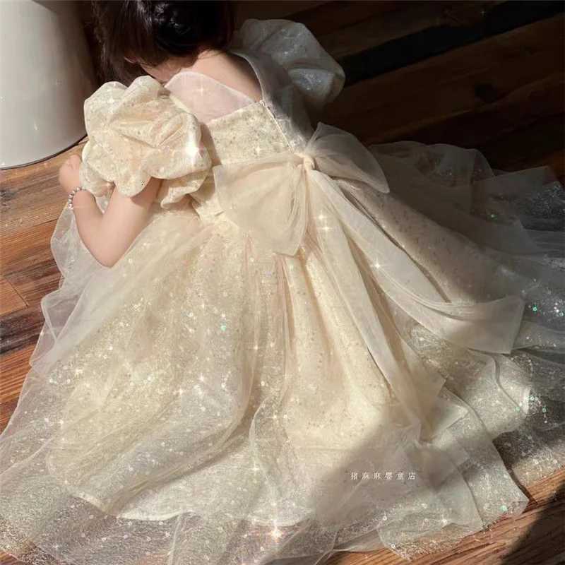 Girls Princess Long Dress Fashion Bow Sequin Puff Sleeve Tutu High End Formal Party Gown Ball New Style Children Evening Dress Z250926