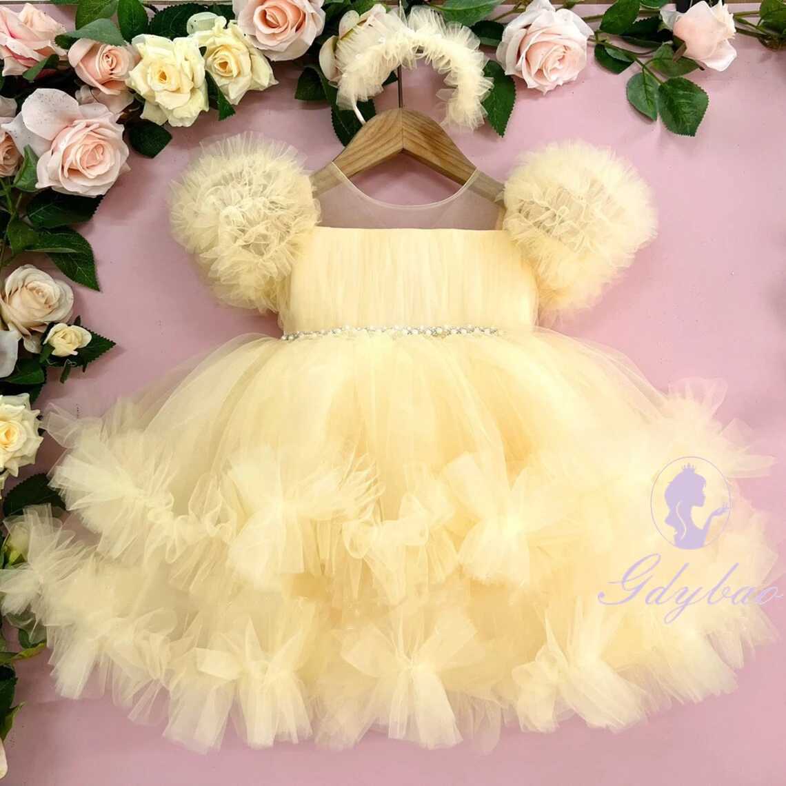 Customized Red Flower Girl Dress For Wedding Puffy Tulle Short Style Mini Kids Birthday Party Baby First Communion Ball Gown Z250926