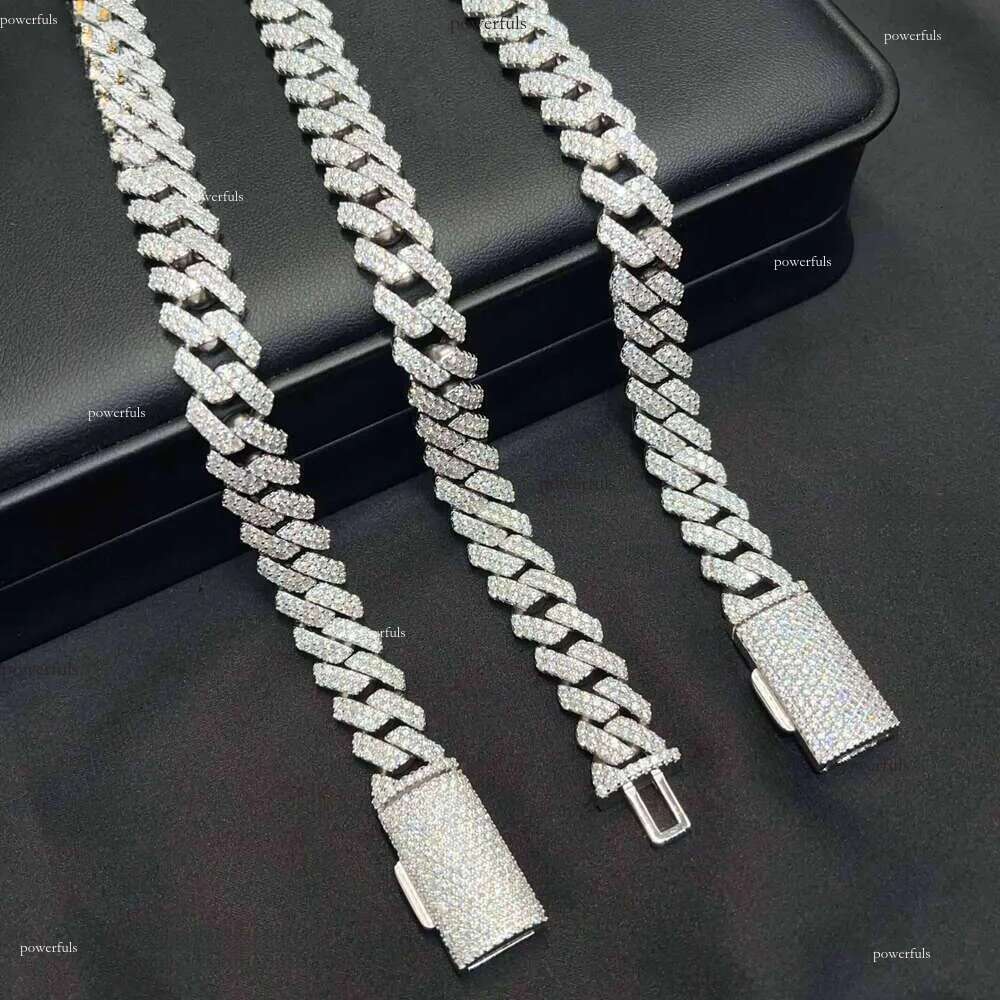 12 mm Hip Hop Rapper Jewelry 2 Rows Iced Out High Quality Miami Cuban Link Chain Vvs Moissanite Sier for Men Necklace