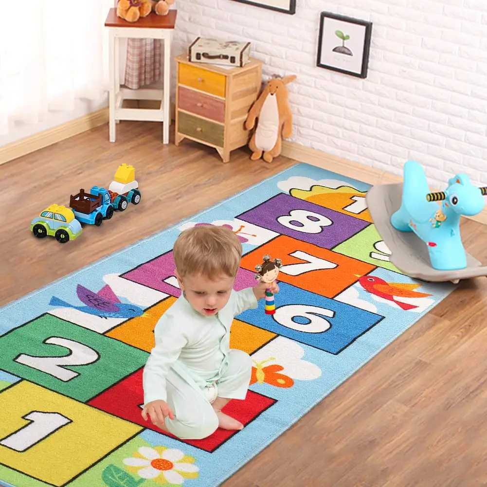 VIKAMA Cartoon Hopscotch Digital Game CarpetRug Room Game Carpet Childrens Game Mat Yoga Mat Rug For Bedroom C250926