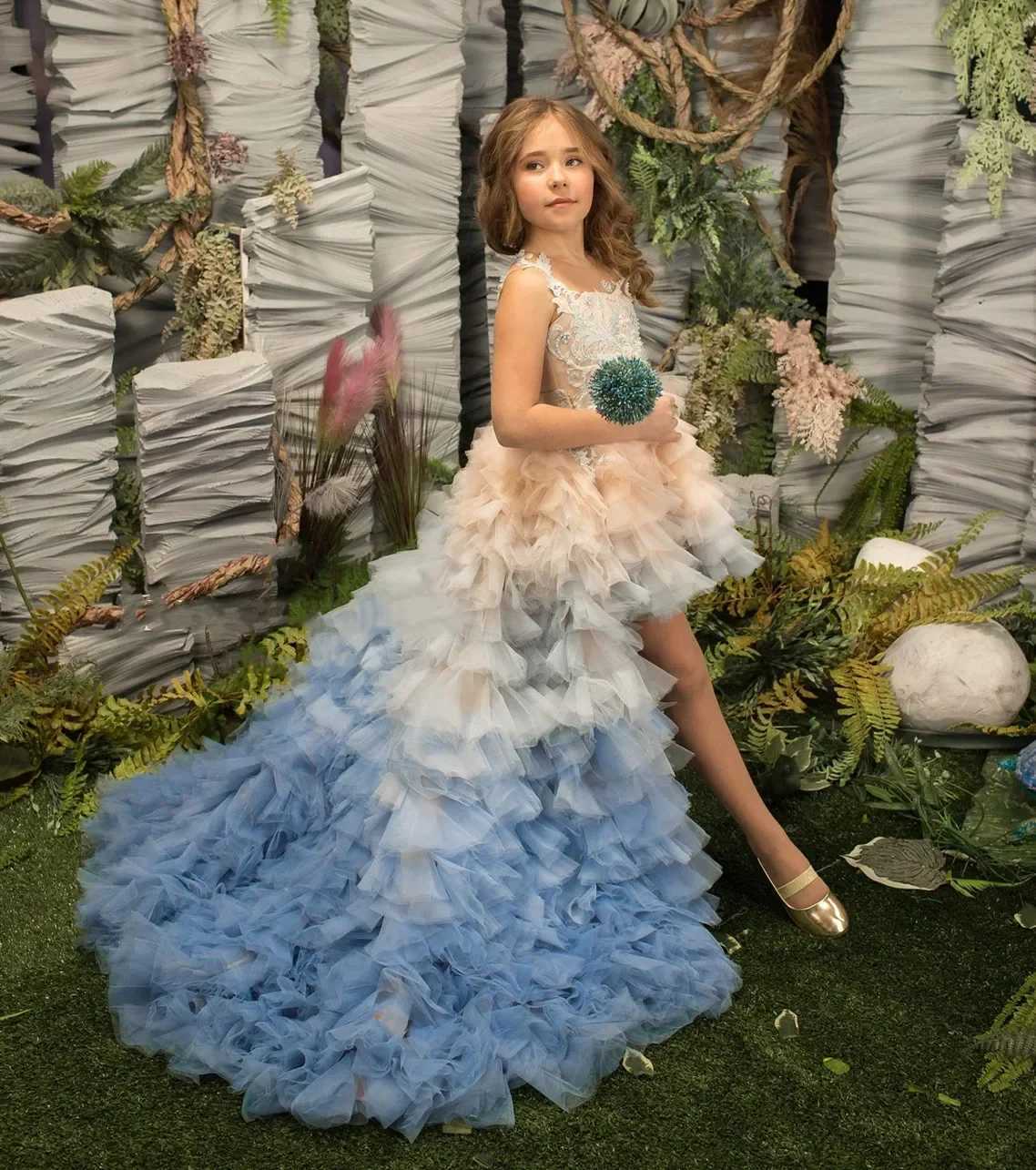 Tiered Tulle Flower Girl Dresses For Wedding With Detachable Train High Low Toddler Girls Pageant Dress Kids Party Ball Gown Z250926