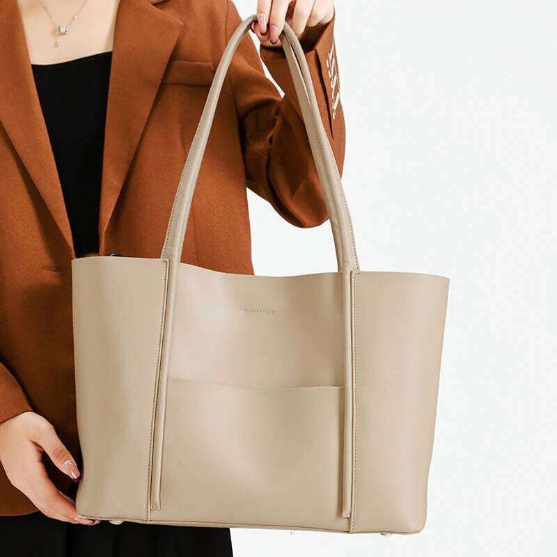 Women's Genuine Cowhide Leather Large Capacity Tote Bag Shoulder Handbag For Ladies Female Designer Wholesale Minimalist MDNG2509