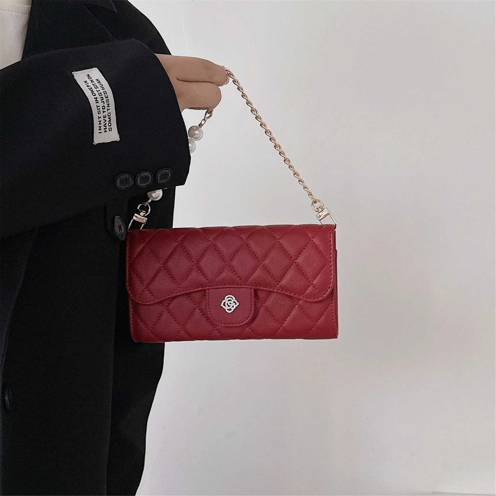Diamond Pattern Mini Square Bag Womens Wallet Mobile Phone Bag Cards Bag Chain Womens Leather Bag Simple Style Handbag Z250926