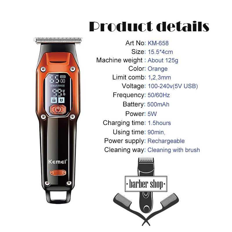 Kemei KM658 Hair clipper Cord or Cordless Use Hair Trimmer Barber Professional Rechargeable Electric Hair Cutting Machine R250926