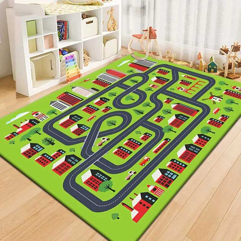 Cartoon Track Traffic System NonSlip Rug for Home Living Room Decor Kids Room Balcony Bedside Educated Fun and Safe Floor Mat C250926