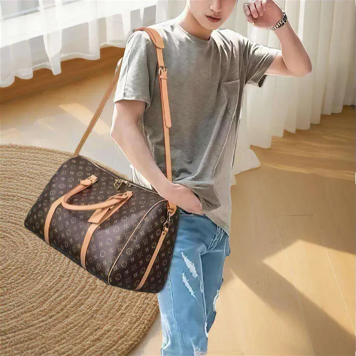 tote Quality Men Duffle Bag Women TravelBags Hand Luggage Travel Bags Men Leather Handbags Large CrossBody Bags Totes Purse Crossbody Bag 55cm