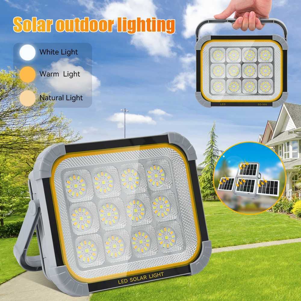 4 SolarPanels Portable Outdoor LED Light USB Charging Bank Power Floodlight Wireless Camping Tent Night Stall Emergency Light C250925