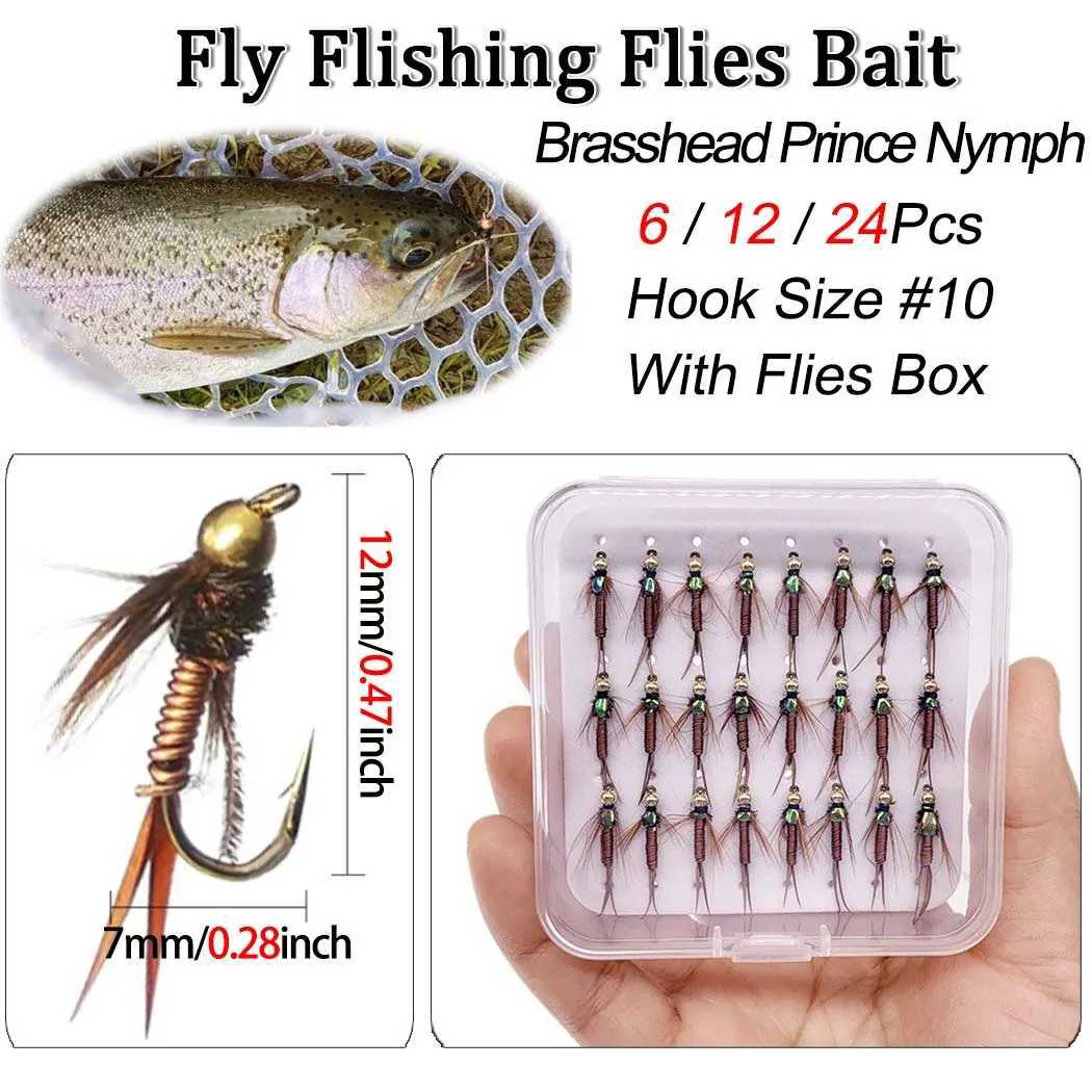 61224PcsBox Fast Sinking Wire Tungsten Bead Dry Flies Nymph Fishing Fake Lure Fishing for TroutBass Bait W250926