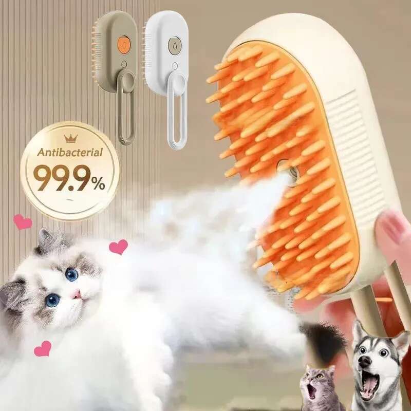 2025 new Cat Dog Pet Massage 3 in 1 One Button Steam Spray Folding Rotatable Floating Bath Hair Removal Brush Comb