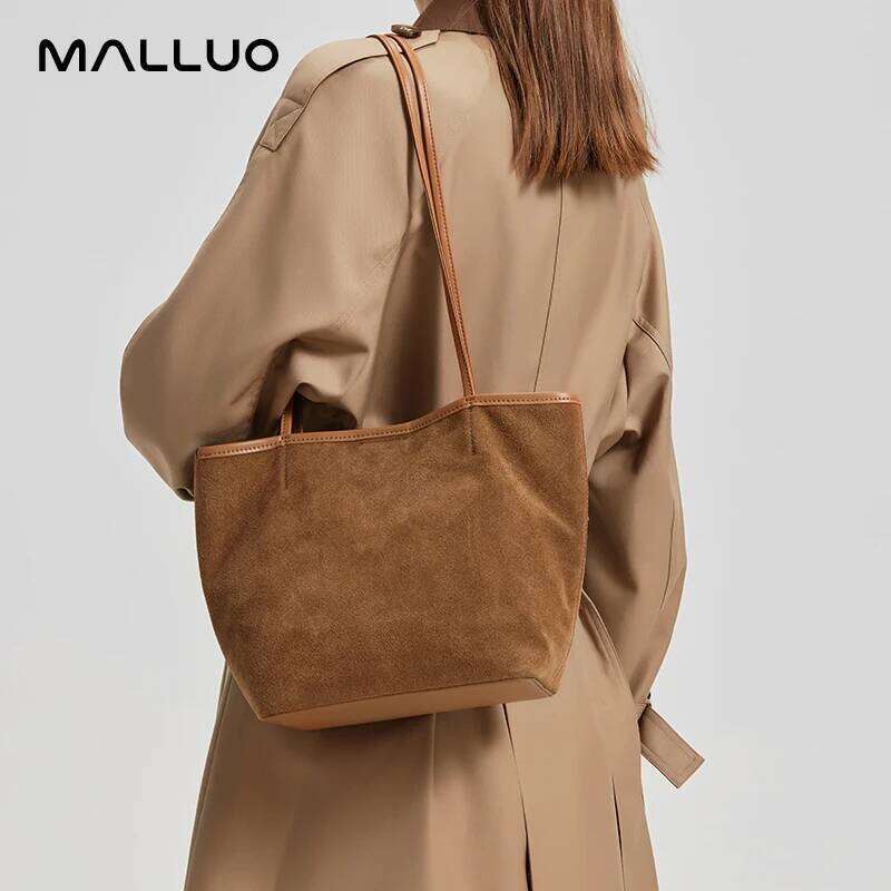 Female Soft Cowhide Durable Casual Handbag Women's Suede Cow Leather Shoulder Bags Ladies Fashion Trend Commute Handbags Girls Suotong2509