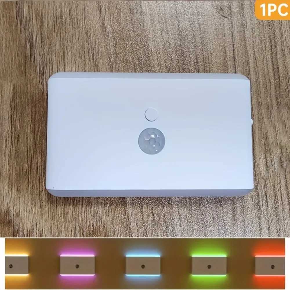 1pc USB Rechargeable LED Motion Sensor Light Thin WallMounted RGB Night Lighting for Corridors Storage Closets Kitchens C250925