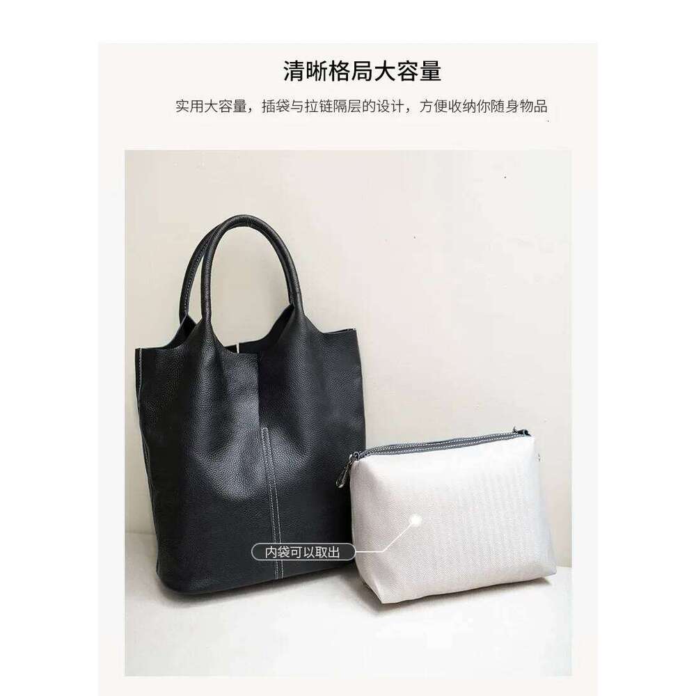 Genuine Leather Commuter Women's Bucket Deisgner Ladies Soft Cowhide Tote Shoulder Handbag Large Bag Female 2025 New Suotong0917