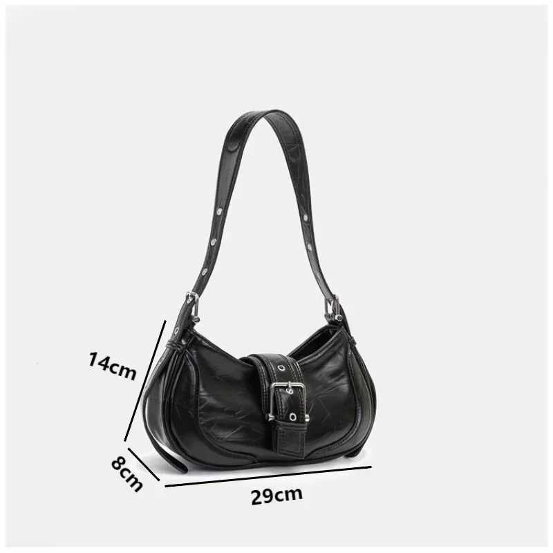 Women Y2K Fashion Shoulder Bags Black PU Leather Underarm Bags Ladies High Quality Handbags Hot Girls Armpit Bags Wallet Purse Z250926