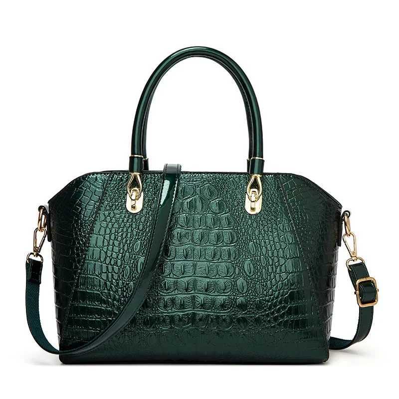 Crocodile Pattern Handbags for Women Designer Luxury Bag Shiny Faux Leather Ladies Hand Bags 2024 Trend Red Black Blue Green New Z250926