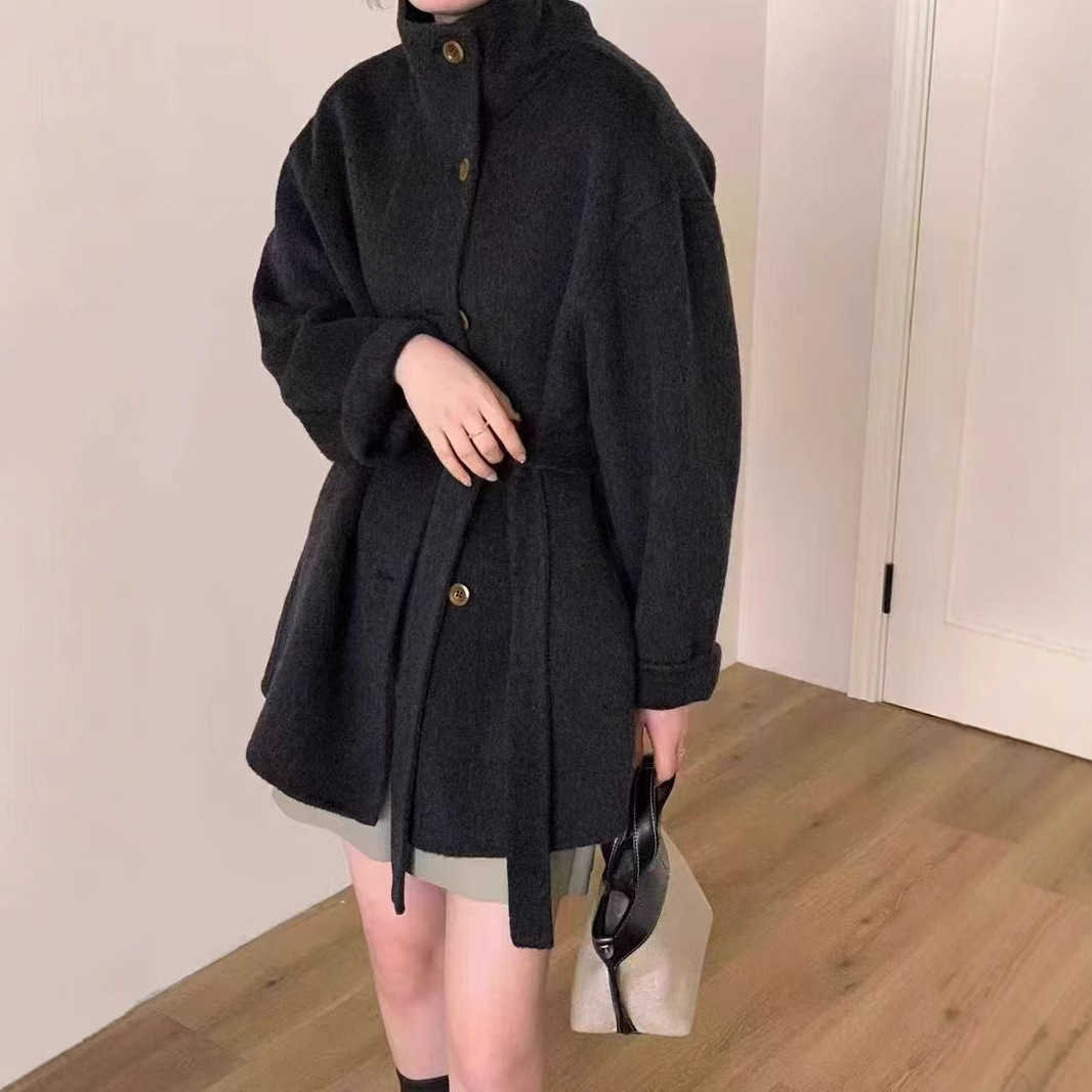 2024 New Hepburn Sle DoubleSided Wool Coat for Women Korean Version College Sle Petite Slimming Woolen Jacket Stand Collar W250926