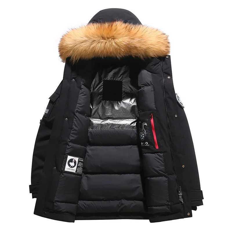 Black Down Jacket 2024 Winter Lined White Duck Down Hooded Fur Collar Jacket Casual Fashion Thick Warm Embroidered Design Parka W250926