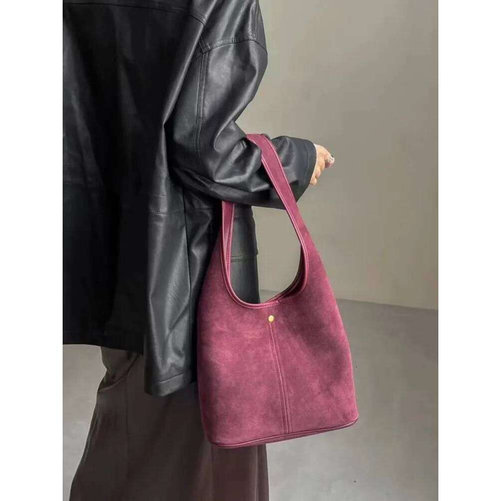 Women Hobos Vintage Solid Color Cow Suede Single Shoulder Versatile Casual Handbag Totes Autumn Office Lady Underarm Bag MDNG2509