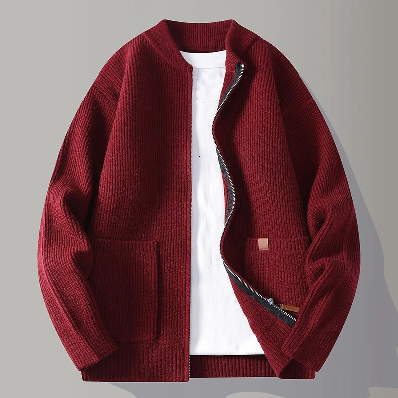 Autumn Winter Youthful Vitality Knit Sweatercoat Men Stand Collar Loose Casual Knitted Cardigan Mens Chic Casual Sweater Jackets 250922