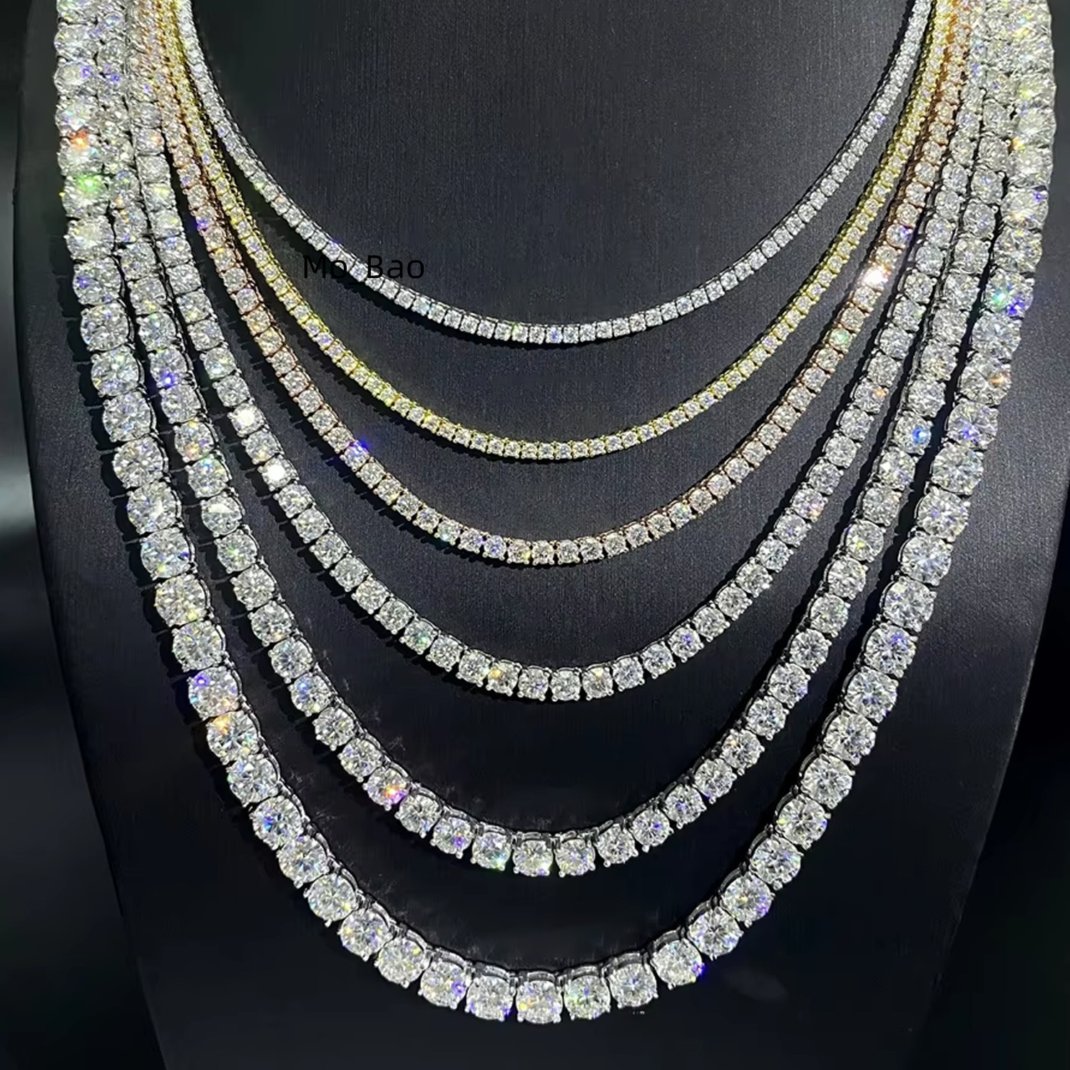 Custom Tennis Chain Jewellery 925 Sterling Silver 2 mm 3 mm 4 mm Zircon Cubic Zirconia Mosaic Diamond Tennis Necklace Adjustable