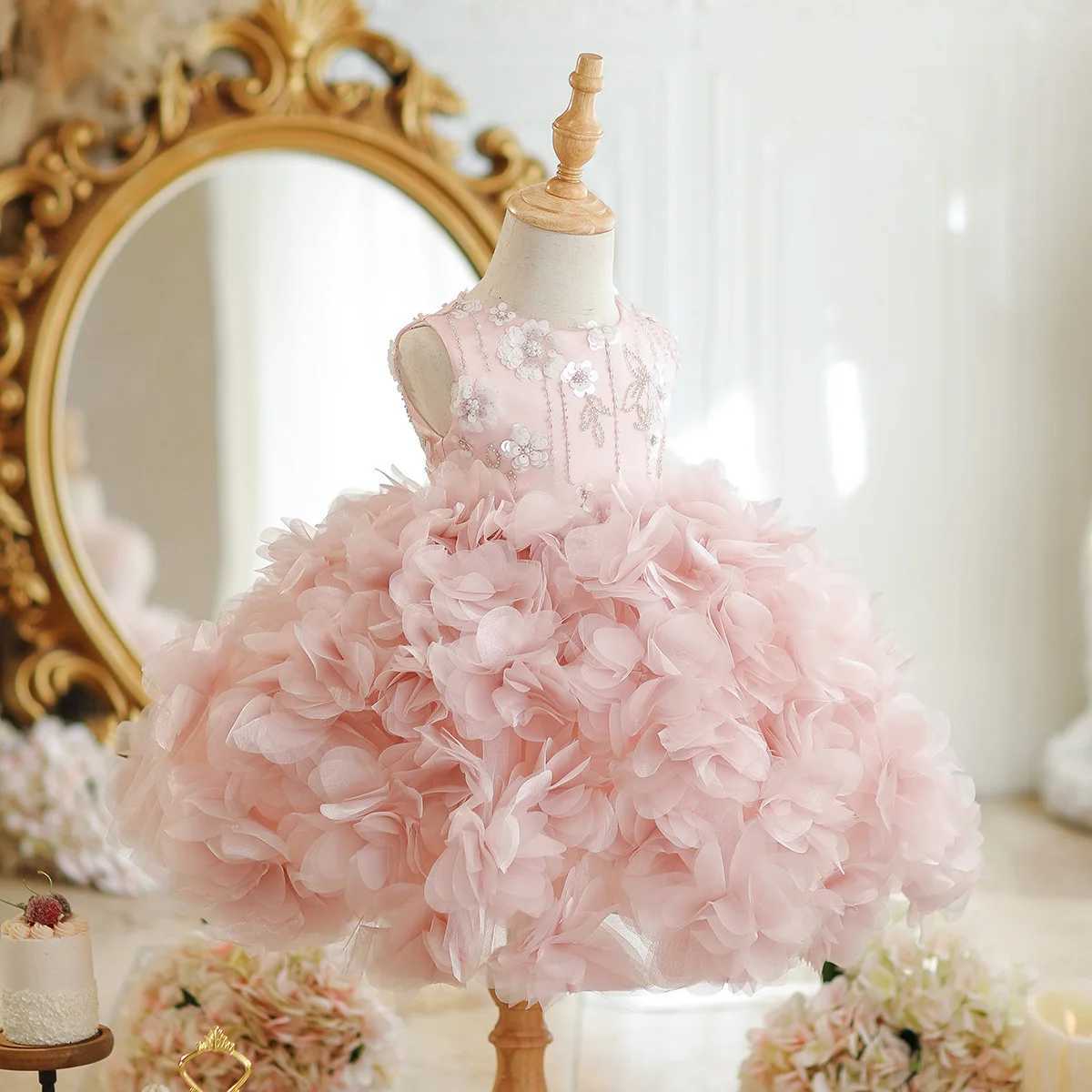 Pink Girls Birthday Party Fairy Tale Ball Gown Puffy Cake Skirt Sparkling Princess Dress Childrens Wear Flower Girl Z250926