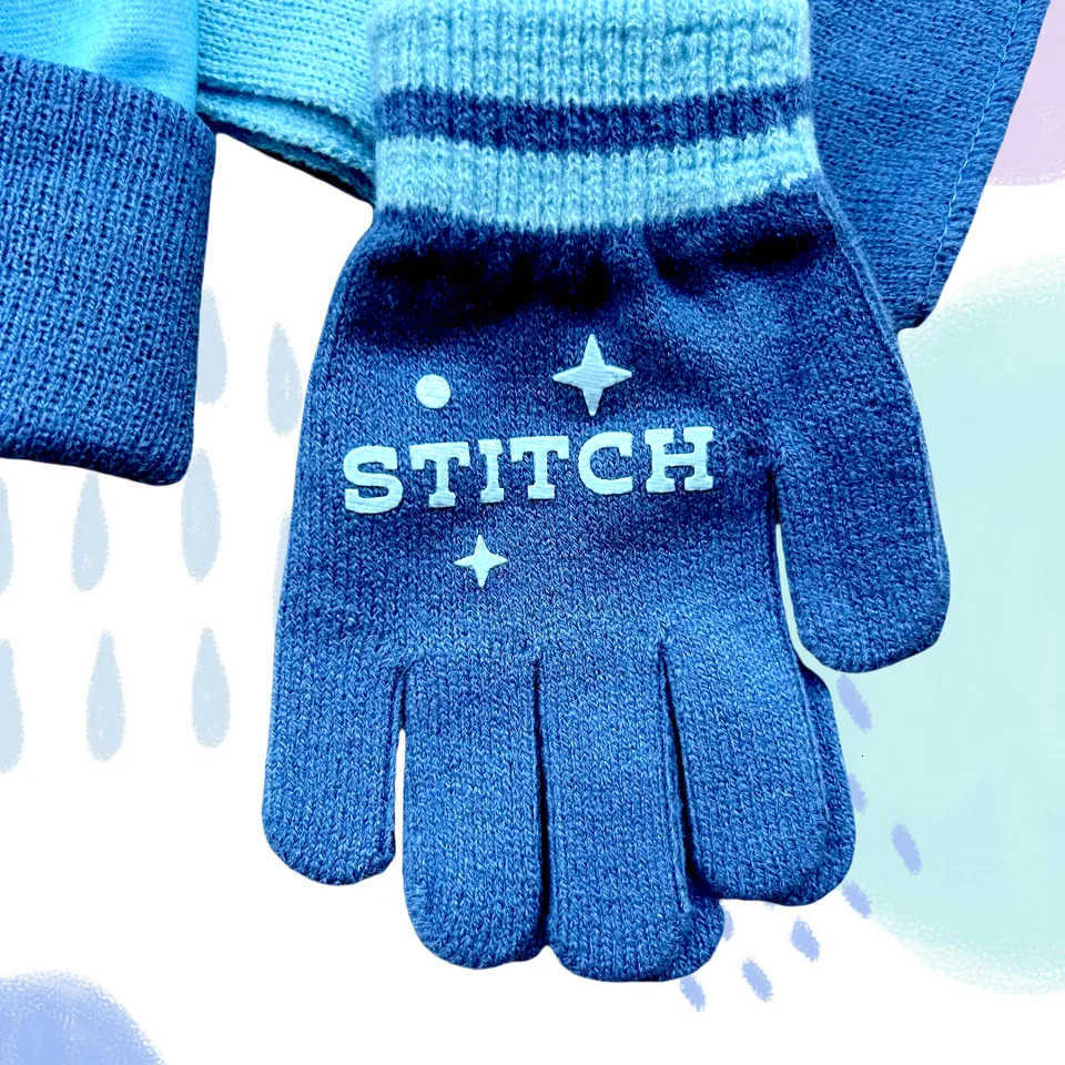 Disney 3pcsSet Stitch Autumn Winter Kids Hat Pinstripe Stitch Cartoon Scarf Hat Glove Warm Knitted Hat Boy Girl Christmas Hat H250926