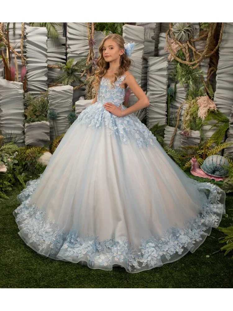 Custom Made Flower Girl Dresses for Wedding Applique Tulle Sleeveless Kids Birthday Party Sheer Neck First Communion Gowns Z250926