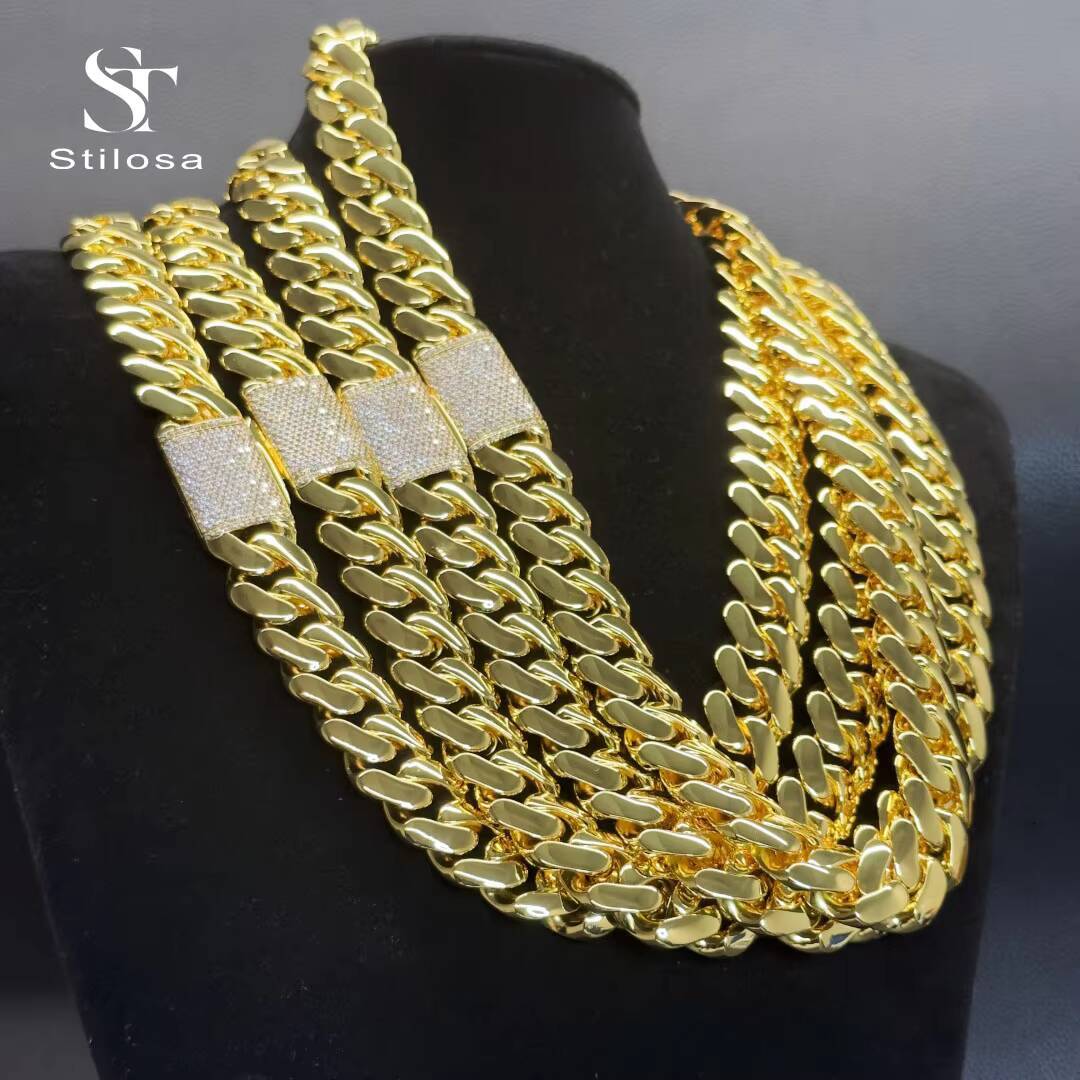 Custom Size Necklace HipHop Jewelry Link Chain Brass Plating 18k Gold Miami Cuban Chain