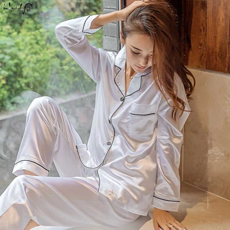 Womens Sleepwear Simple Satin Pajama Set Long Sleeve Buttons Lapel Top With Elastic Pants Loungewear Nightwear 2 Piece Nighty Z250925