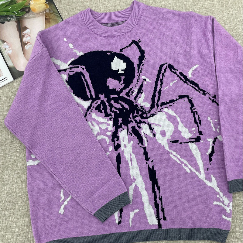 Designer Women's Sweater Y2K Retro Pullover Sweater for Ladies Casual Street Knitted Anime Demon Hip-Hop Pattern Knitwear Comfortable Streetwear 