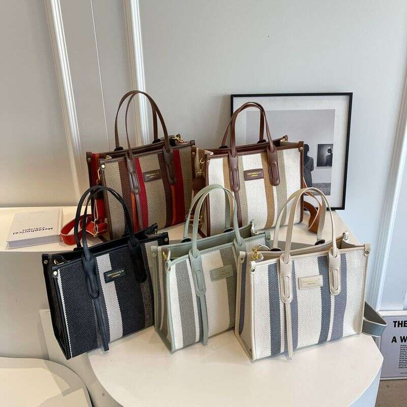 Beibei Shangpin New Style Simple Canvas Contrast Tote Handheld One Shoulder Diagonal Cross Trendy Women's Bag