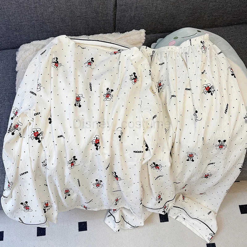 Disney Mickey Mouse Sleepwear Women Pajamas Set Autumn Sprng Cute Cartoon Long Sleeves Home Clothes Schoolgirl Nightshirt Set H250926