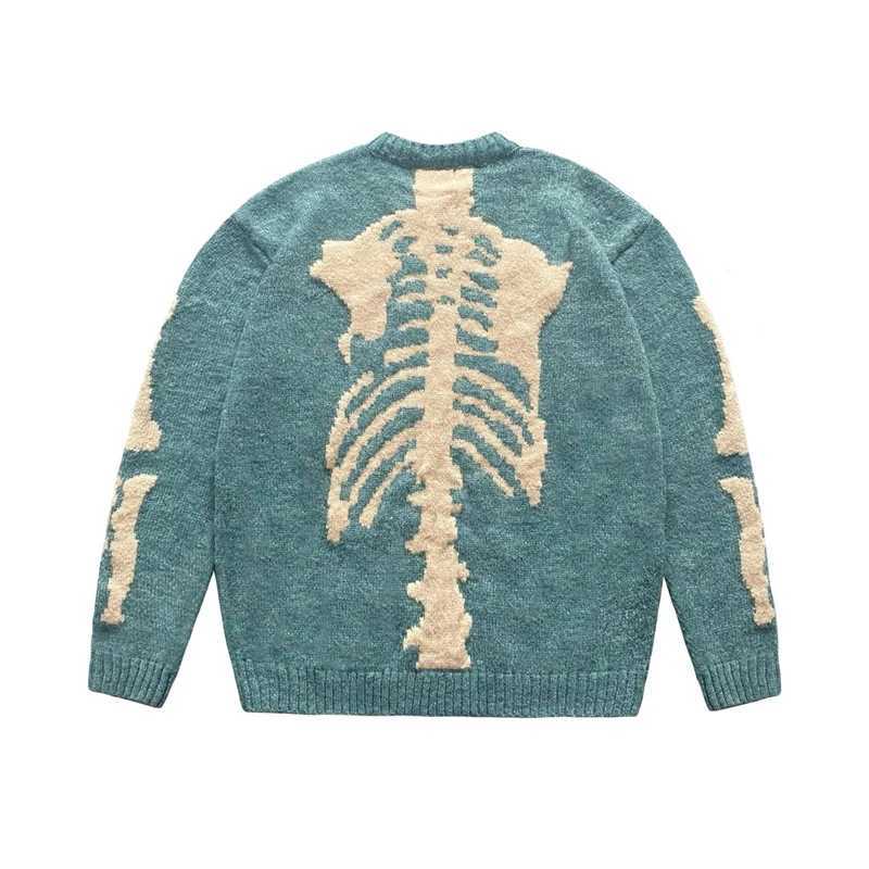Vintage Hirata Loose Bone Skeleton Knitted Casual Sweater Men Printing Long Sleeve Japan Pullover Annual Jia Brand Y2k W250926
