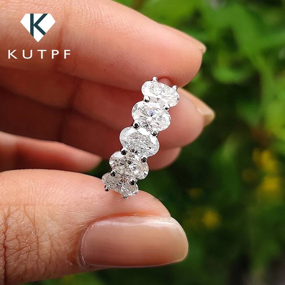 64mm Oval Cut Moissanite Engagement Rings 925 Silver Half Eternity Diamond Band Stackable Wedding Ring for Women Fine Jewelry