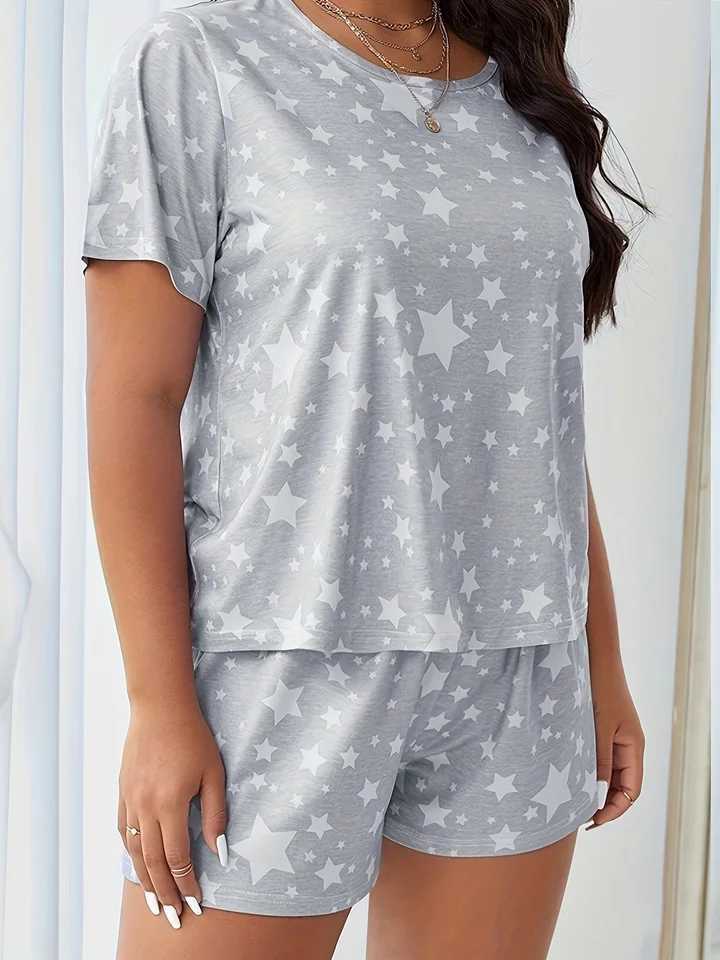 Plus Size XL5XL Oversized Sleepwear Round Neck Womens Pajamas Sets Short Sleeve TShirt Shorts Pink Heart Print Loungwear 2PC Z250925