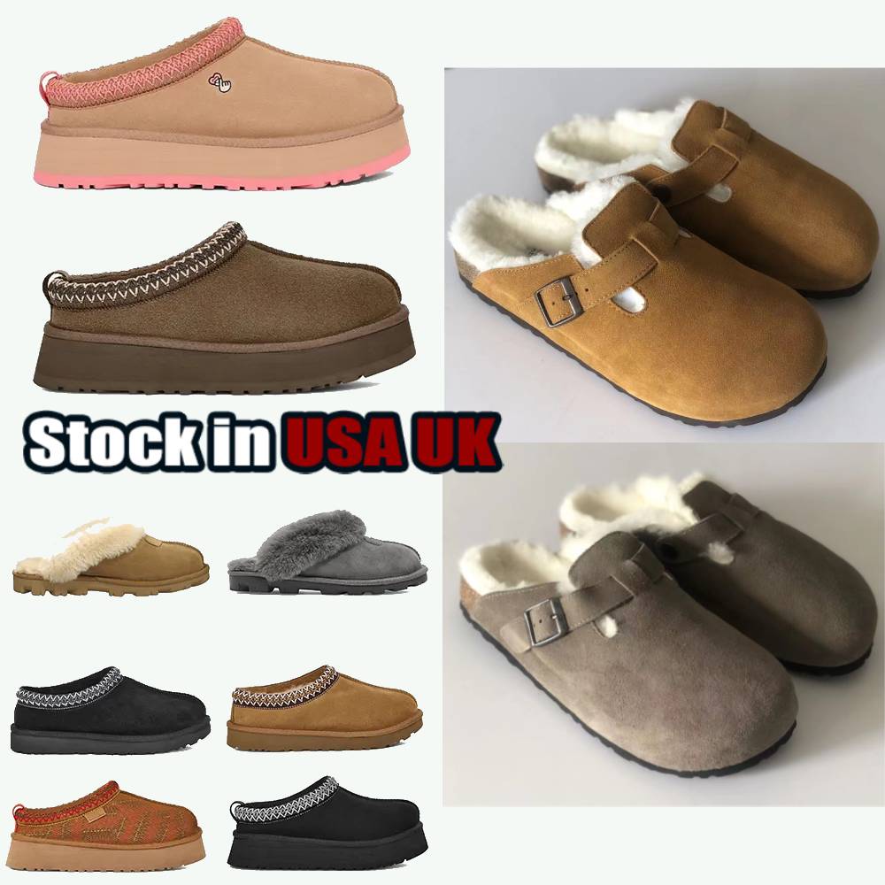 shearling fur slides row slides 2025 leather suedue 35-46 Designer Slippers Mens Womens Suede Soft Footbed Taupe nubuck suedue Cork Slides Shoes slippers
